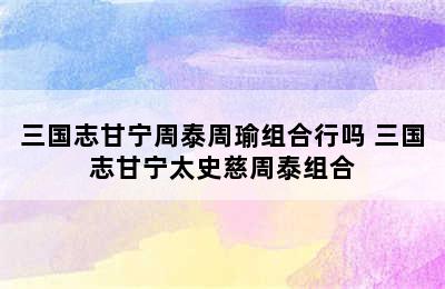 三国志甘宁周泰周瑜组合行吗 三国志甘宁太史慈周泰组合